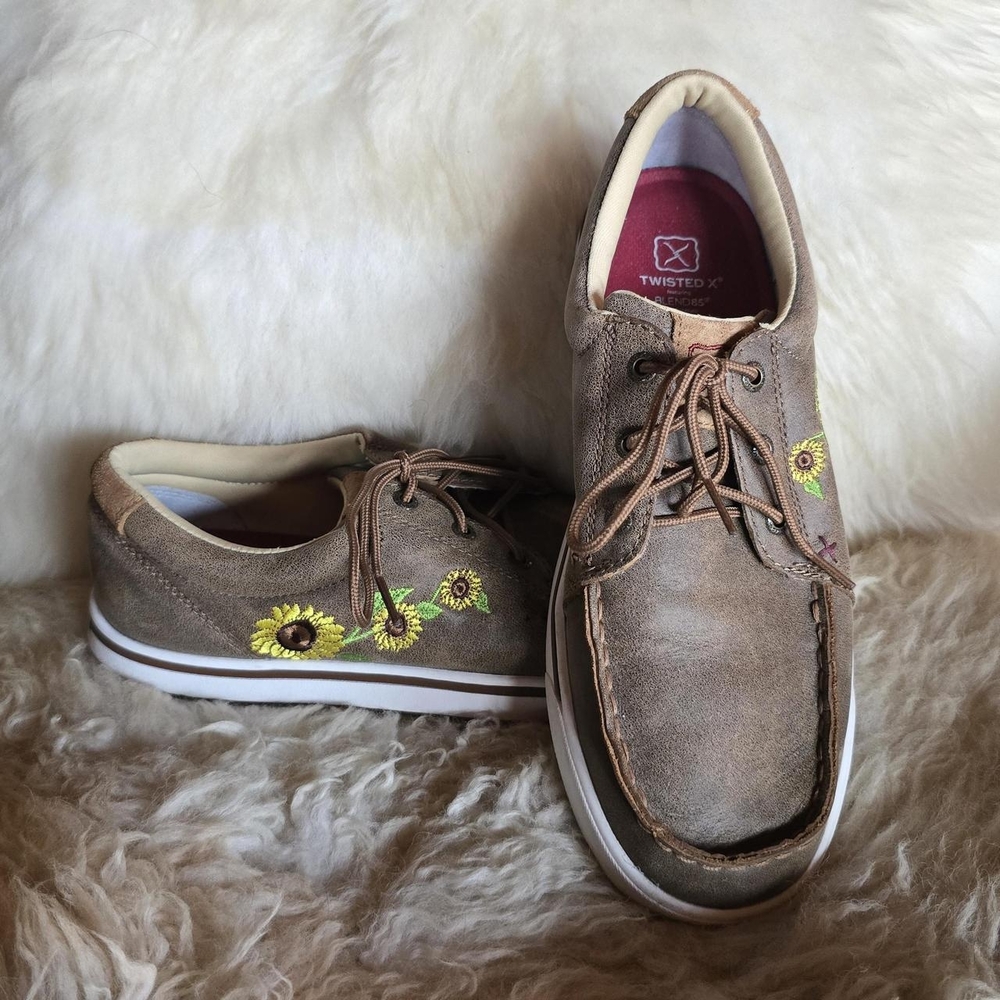 Twisted X Brown Casual Shoes with Sunflower Embroidery